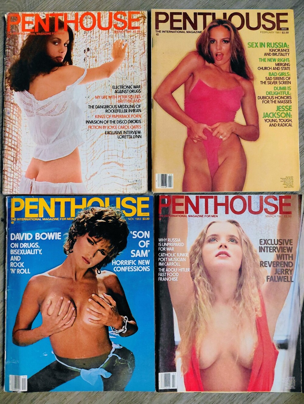 Lot of 4 Vintage Penthouse Magazines 1980-1983 Bowie Falwell Lynn